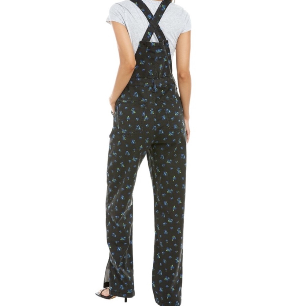 WEWOREWHAT Slouchy Black Watercolor Ditsy Slit Overalls - Picture 2 of 12